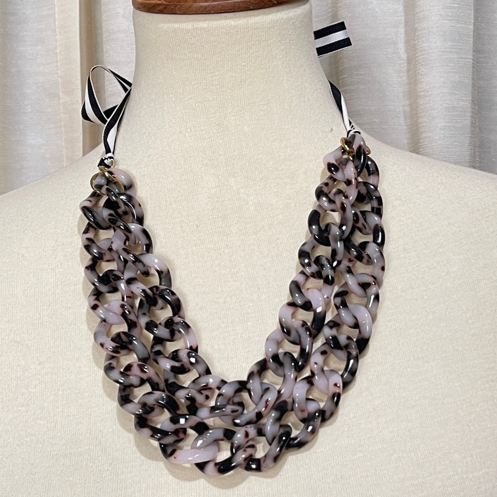J.Crew Ribbon-tie Tortoise Shell Lucite Double Strand Statement Necklace